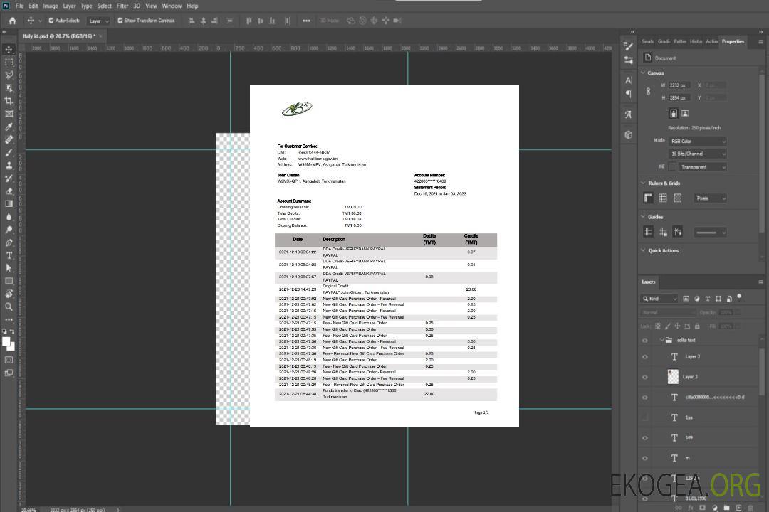 Modèle de relevé bancaire Turkménistan HalkBank, format Word et PDF (.doc et .pdf) template